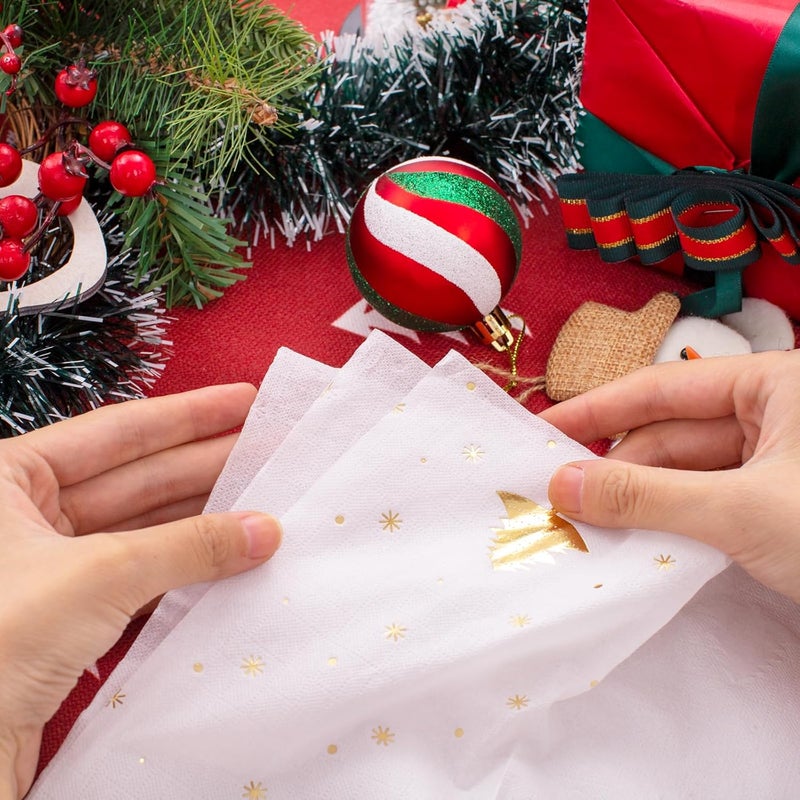 WDF 100Pack Gold Christmas Napkins Disposable - 3ply Christmas Tree Paper Napkins, Premium Quality Disposable Gold, Party Dinner for Tableware Decor - Image 5